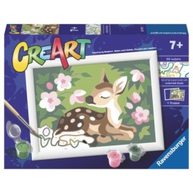 CreArt pictura pe numere pentru copii pui de caprioara si flori